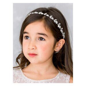Silver Crystal Flower Girl Headband Wedding Baby Hair Accessory Crown Communion